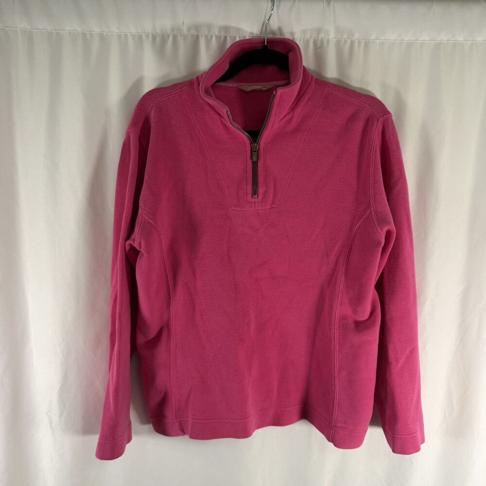 Tommy Bahama Sweater Women's Medium Hot Pink 1/4 Zip Pullover Cotton Blend